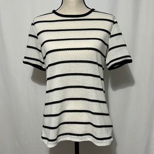 Who What Wear Size Medium Sheer Black and White Striped Polyester Shirt
